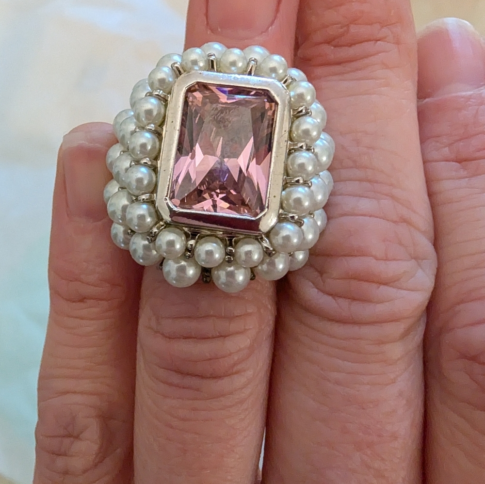 Vintage Y2K Oversized Sterling Silver Pearl Cocktail Ring- Size 5 - Picture 7 of 9